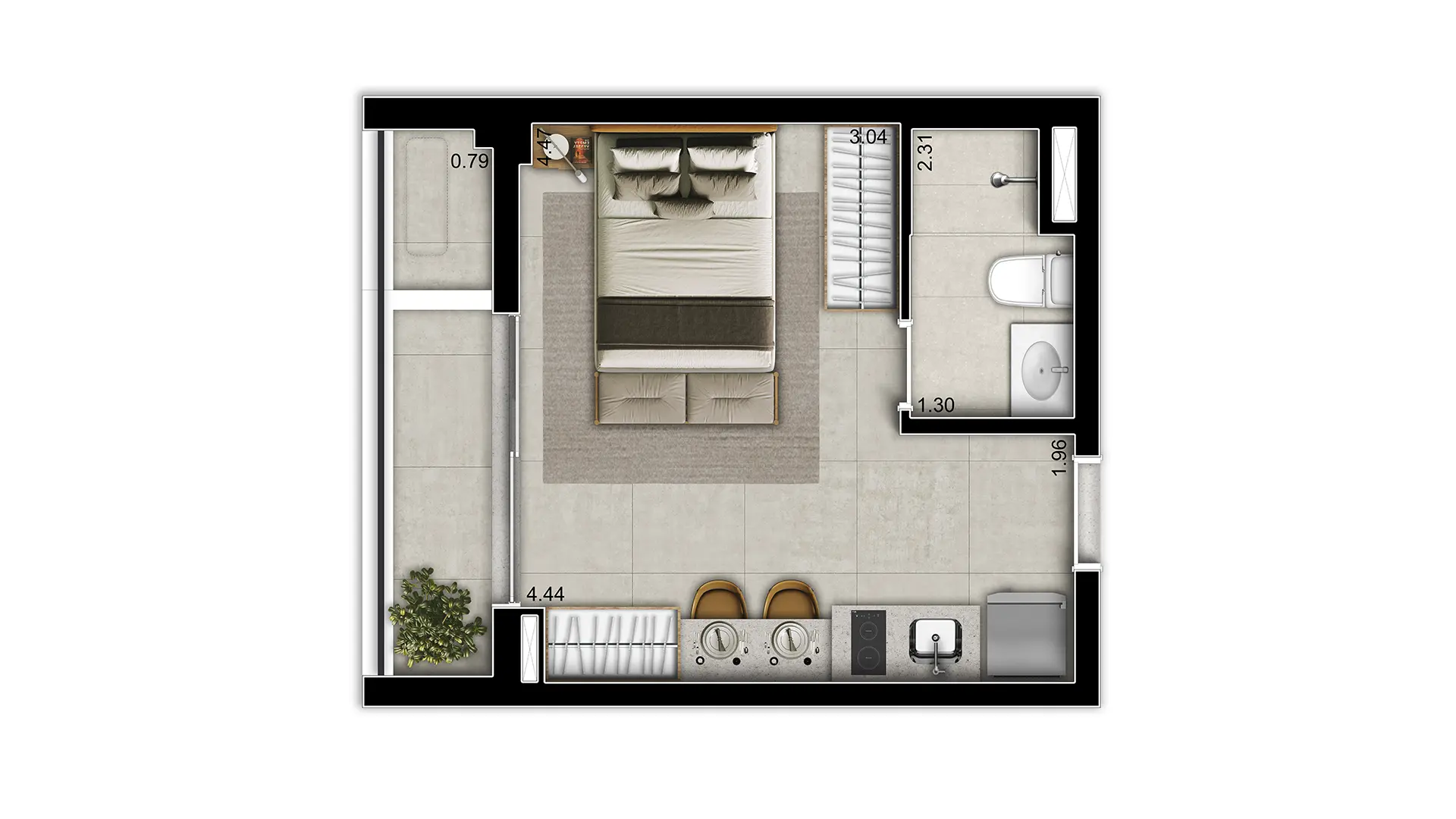 Planta Ilustrada do Studio – 25 m²